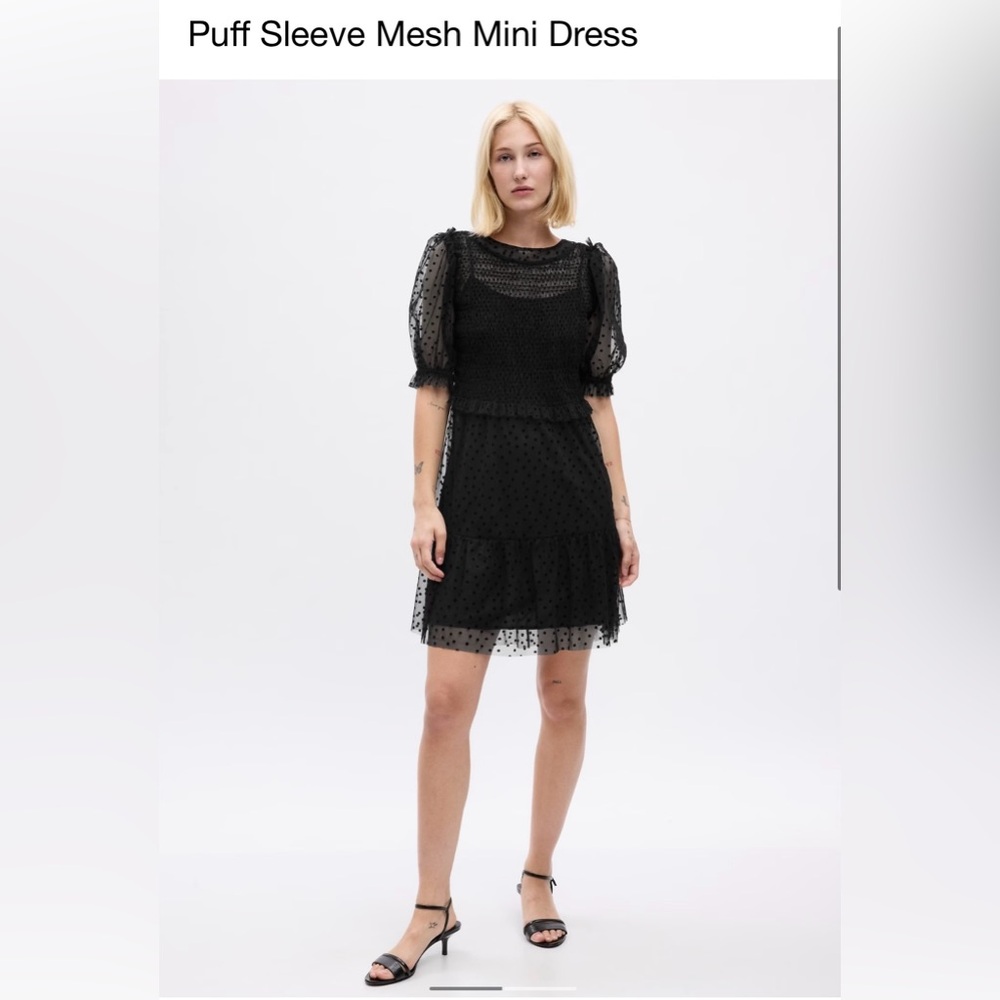 Gap black puff sleeve mesh mini dress NWT size Medium Tall